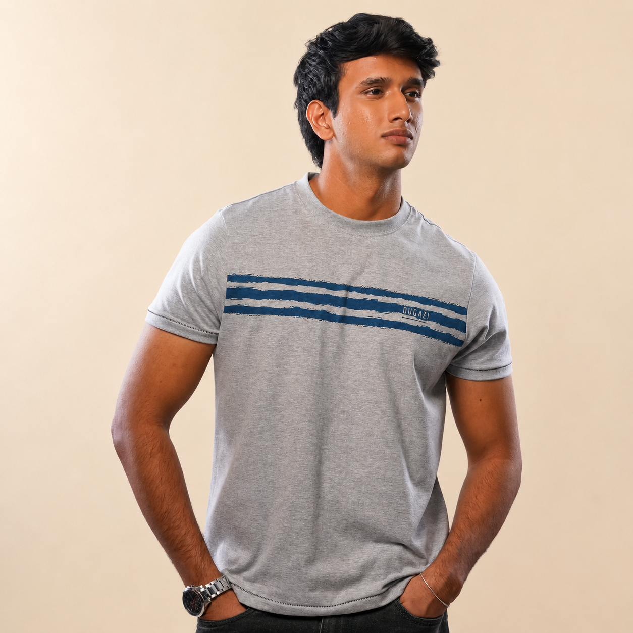 The Chest Stamp Tee — Grey Melange