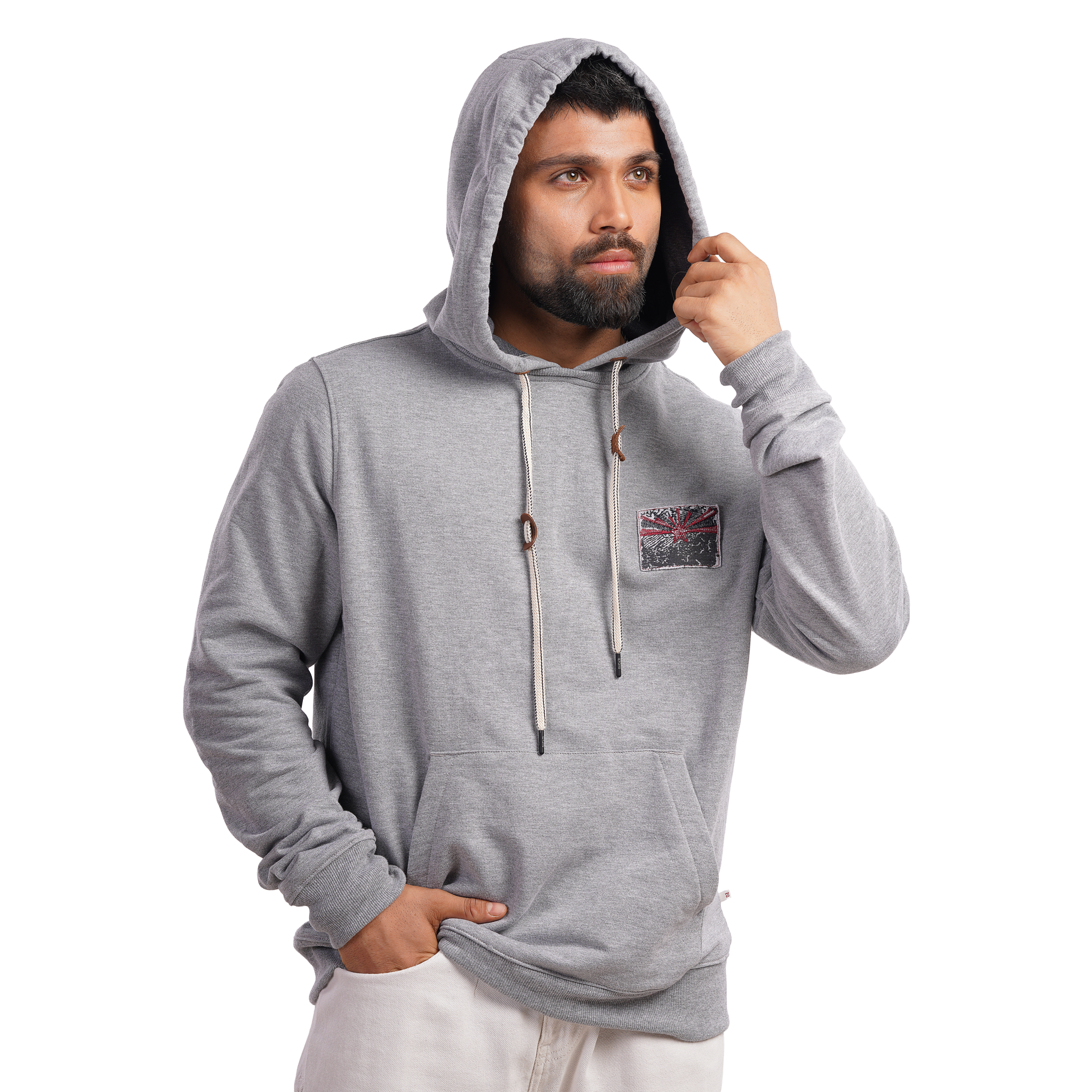 DZ Fleece knit Chest Embroidery Long Sleeve Hoodie With Pure Leather Accessories