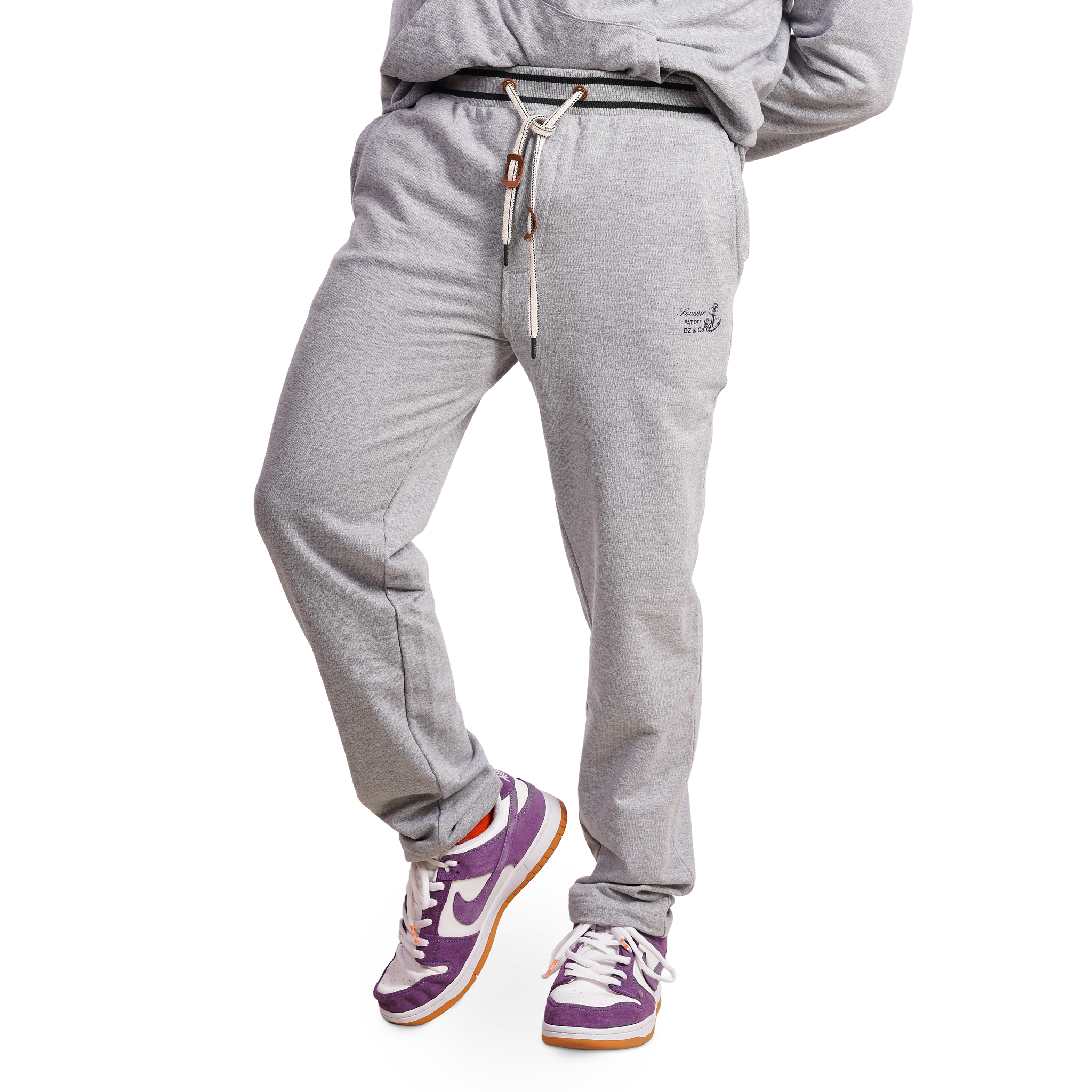 DZ Fleece Knit  leisure Pants With Pure Leather Accessories