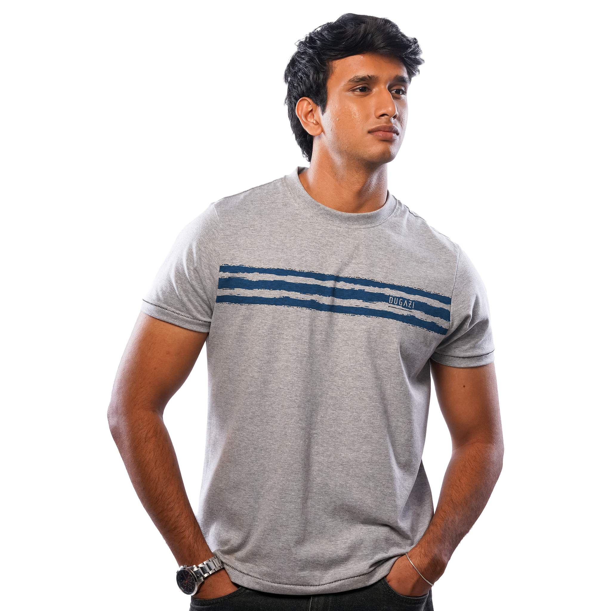 DZ Crew Neck Chest Print Short Sleeve Cotton T-Shirt