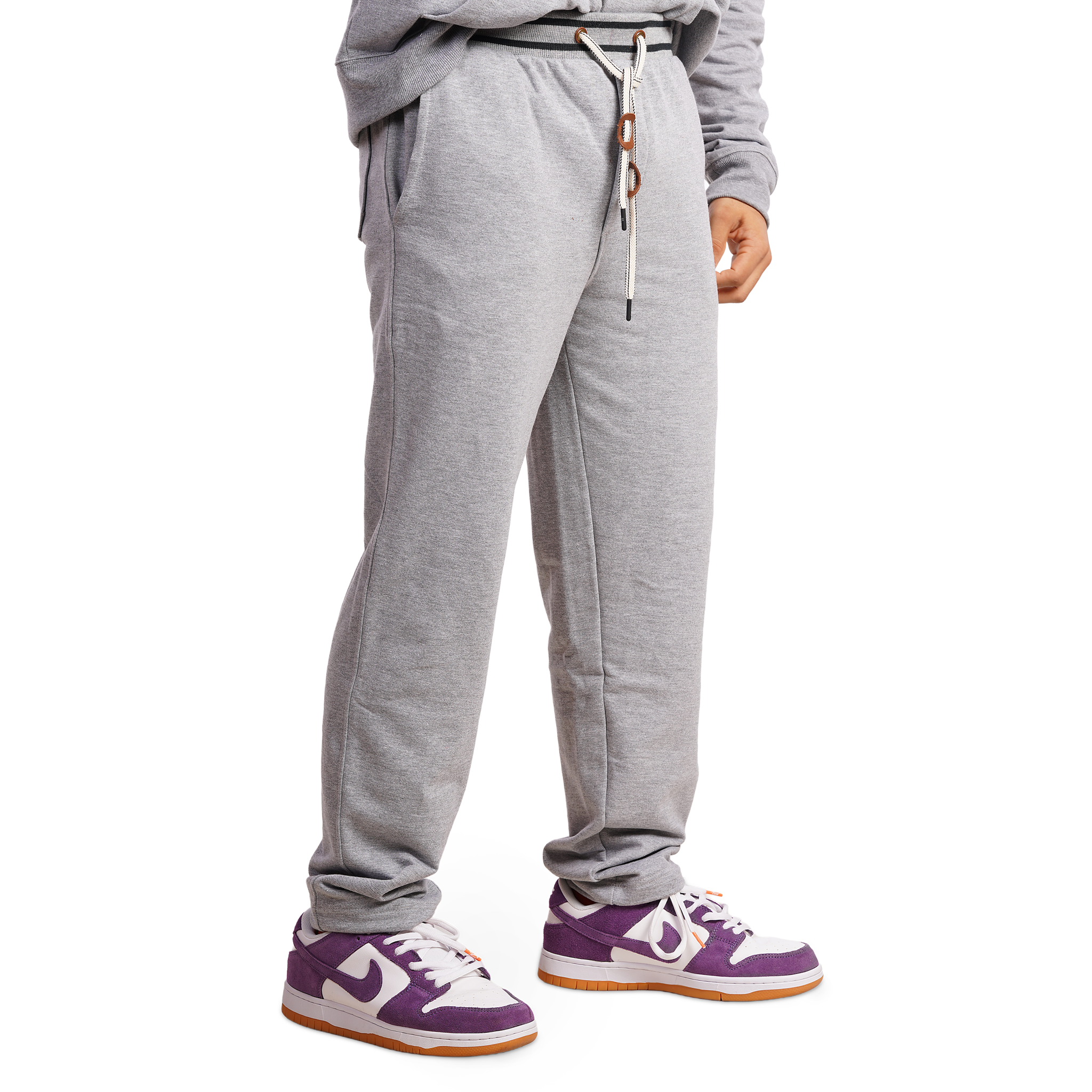 DZ Fleece Knit  leisure Pants With Pure Leather Accessories