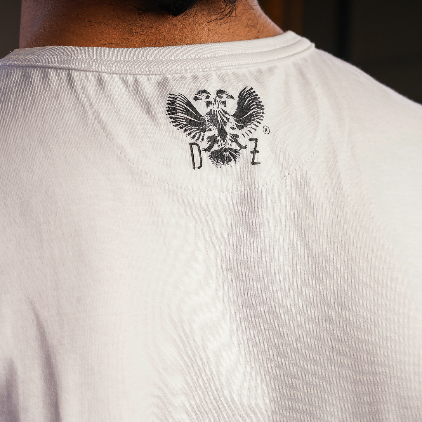 DUGAZI Moon White Classic Snug Fit T-Shirt Detail Shot