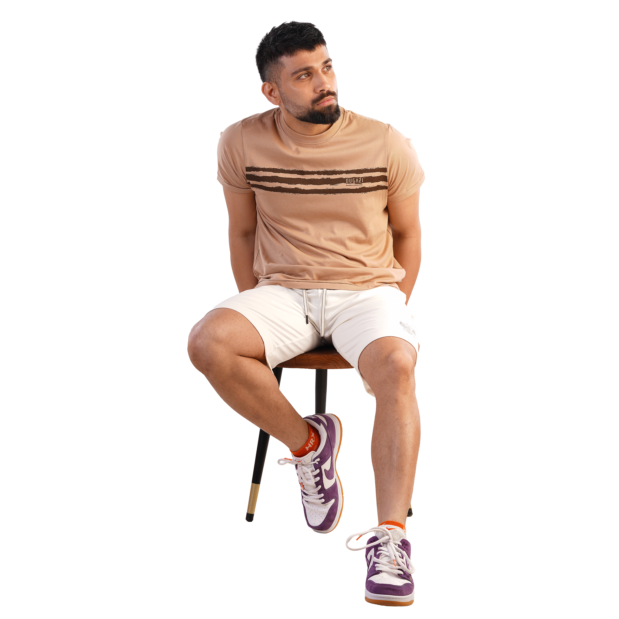 DZ Crew Neck Chest Print Short Sleeve Cotton T-Shirt