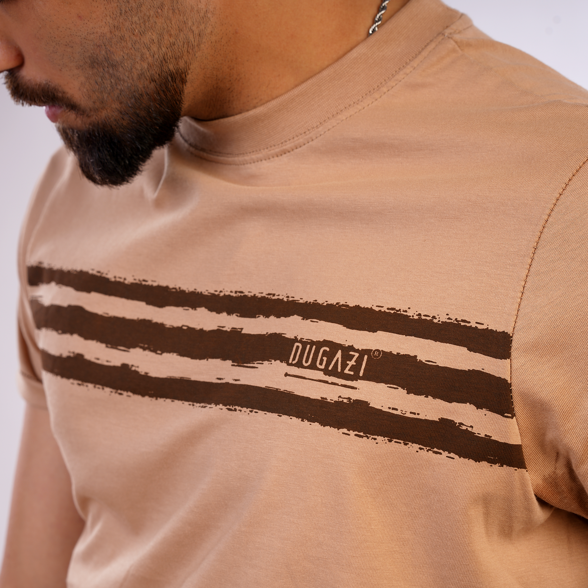 DZ Crew Neck Chest Print Short Sleeve Cotton T-Shirt