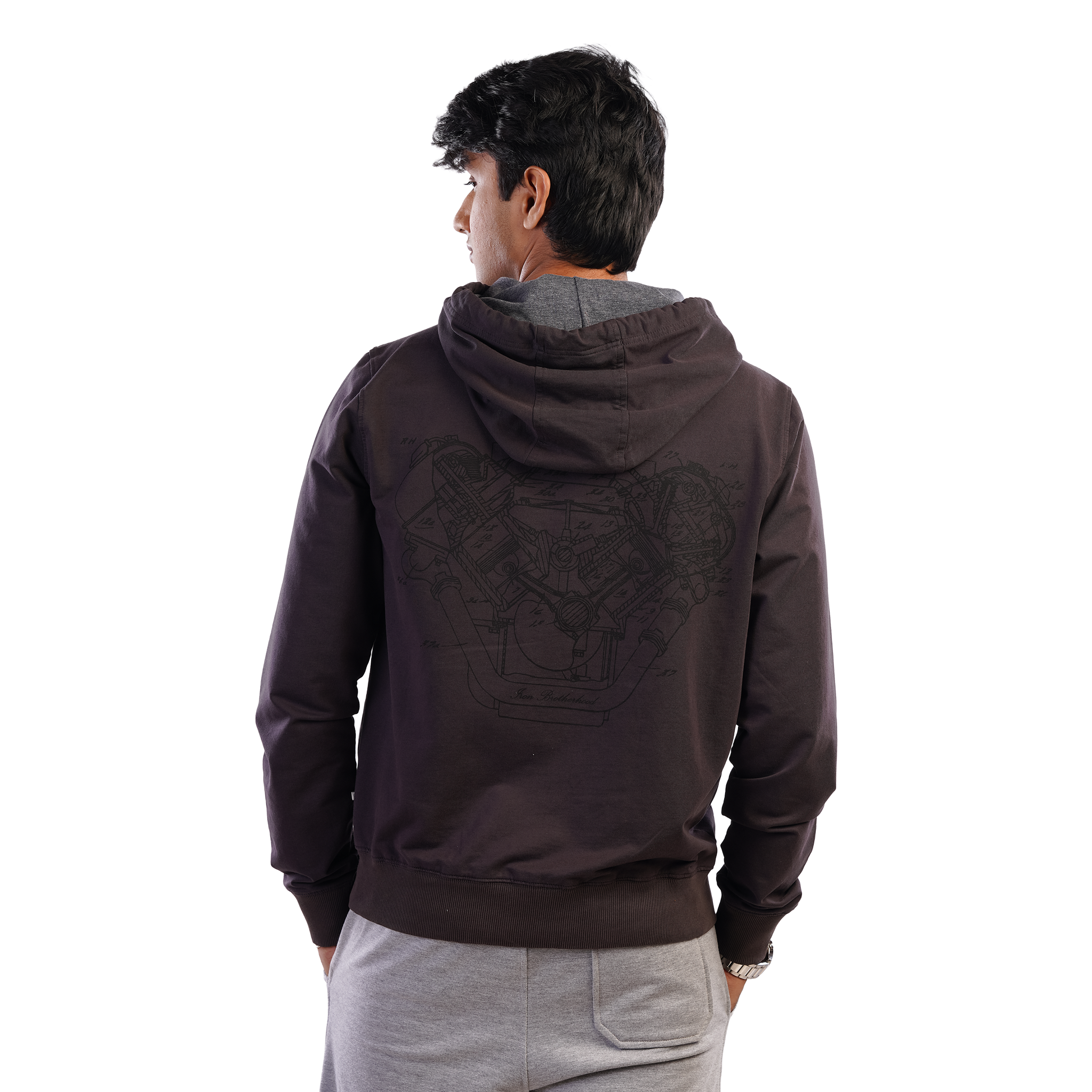 DZ Back Print Long Sleeve 100% cotton Hoodie With Pure Leather Accessories