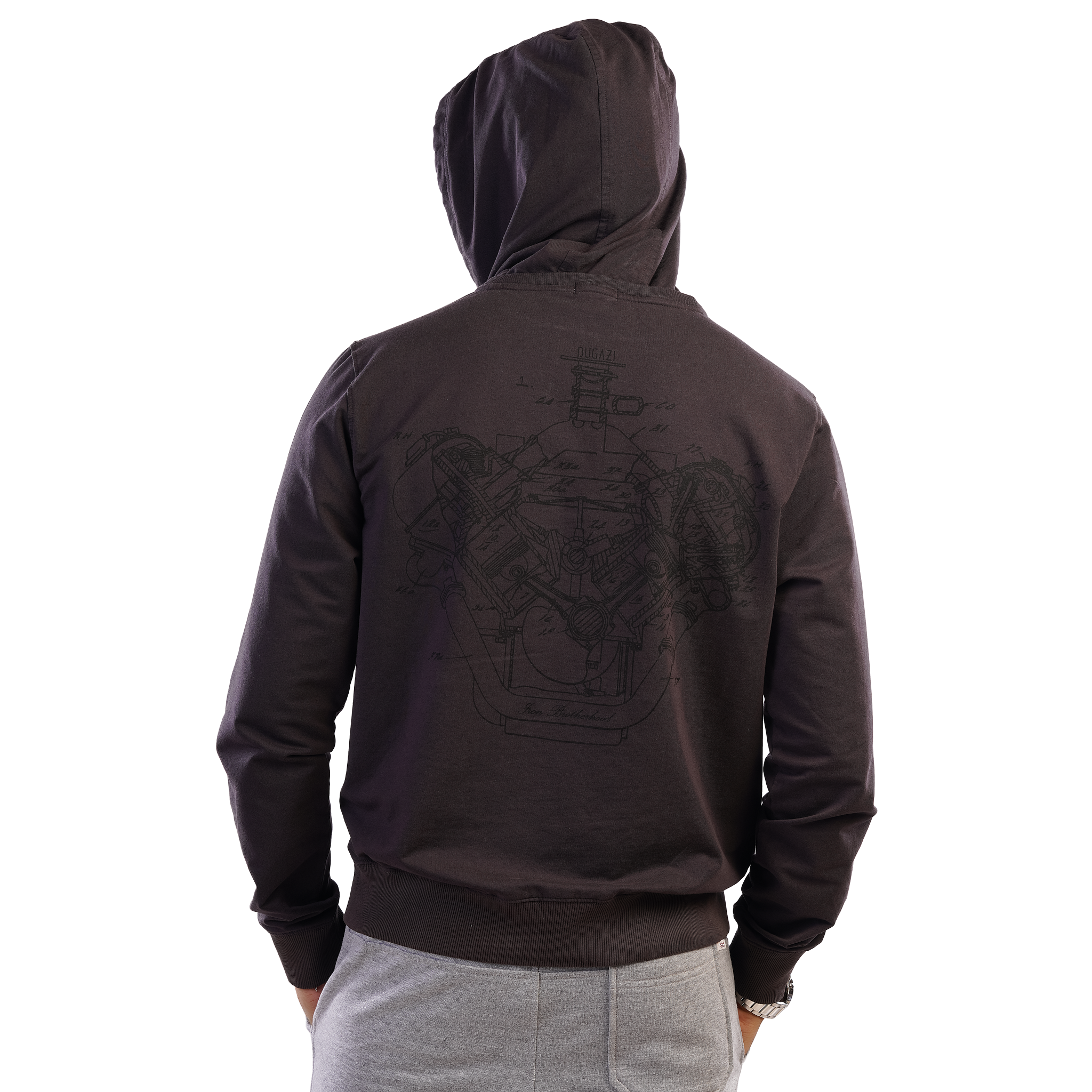 DZ Back Print Long Sleeve 100% cotton Hoodie With Pure Leather Accessories