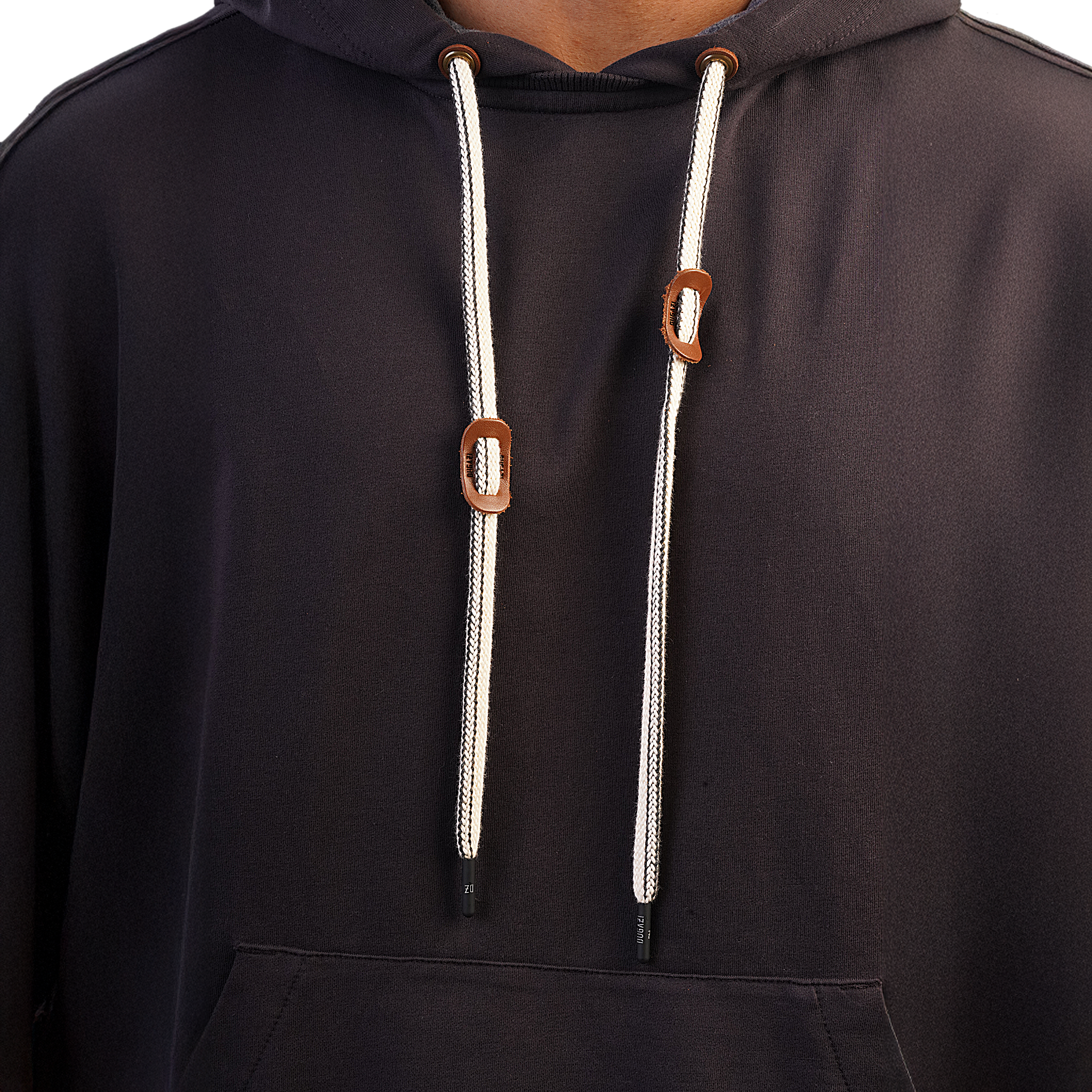 DZ Back Print Long Sleeve 100% cotton Hoodie With Pure Leather Accessories