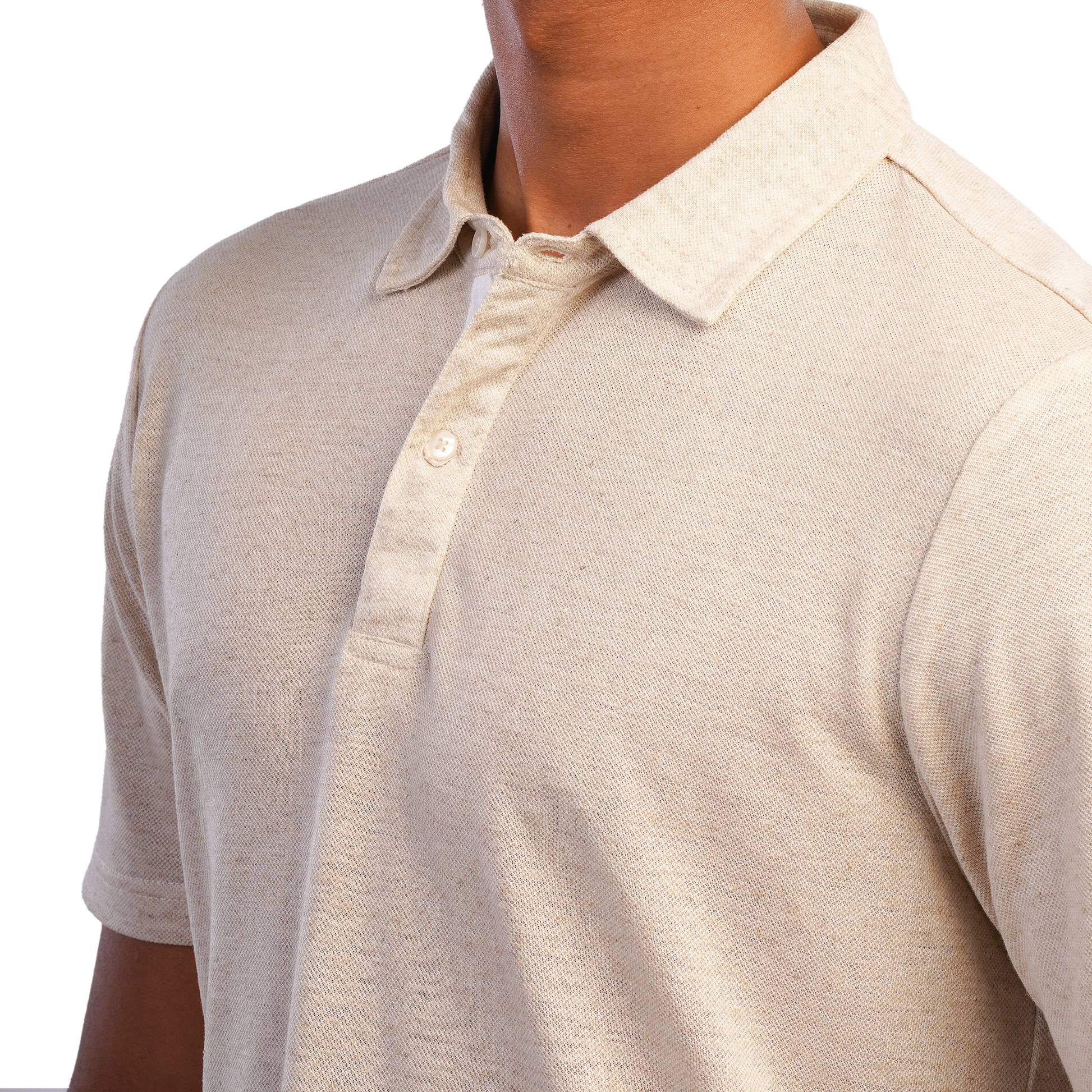 DUGAZI Linen Club Polo Fawn Breathable Fabric Detail
