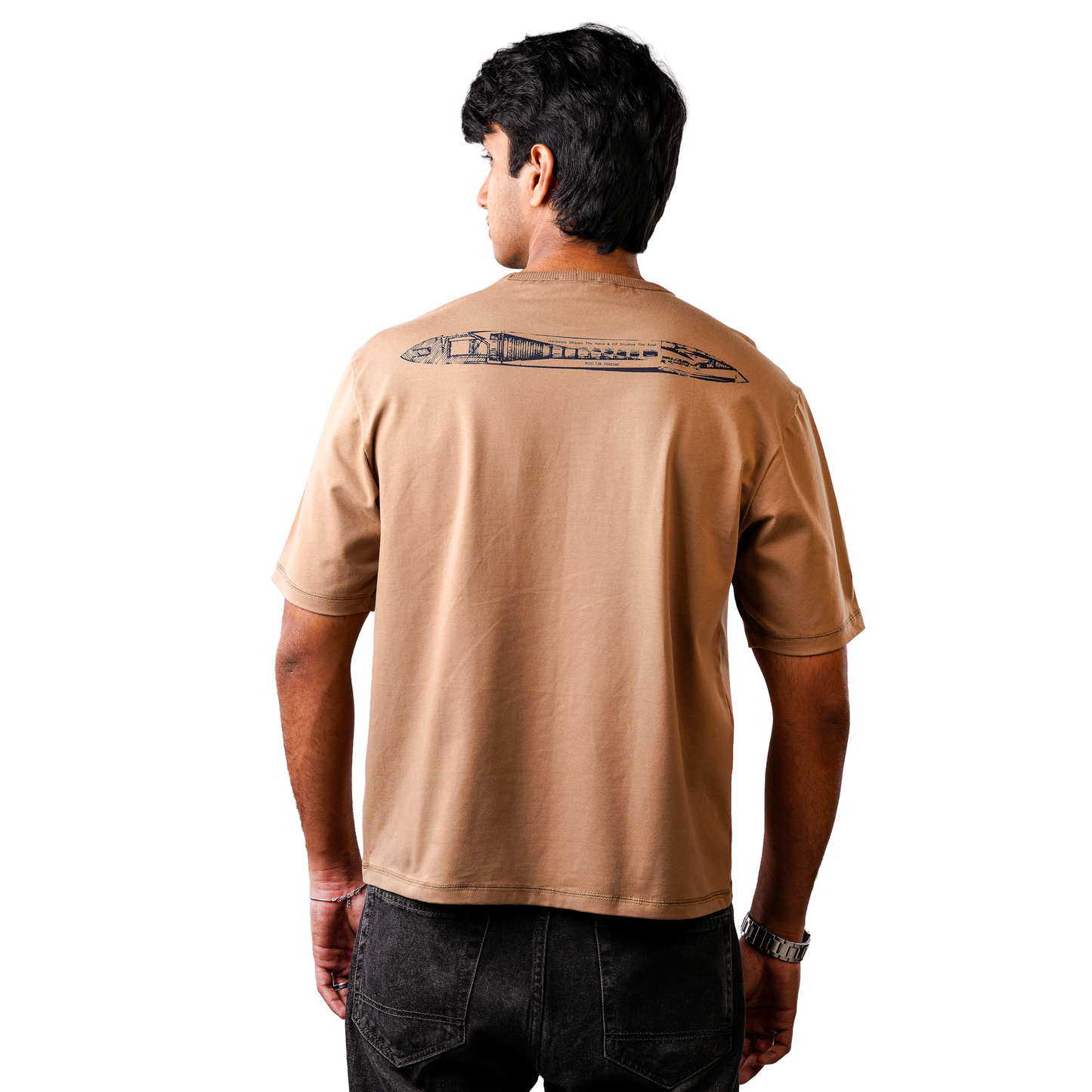 DUGAZI Khaki Boxy Fit Tee Men's Model Shot