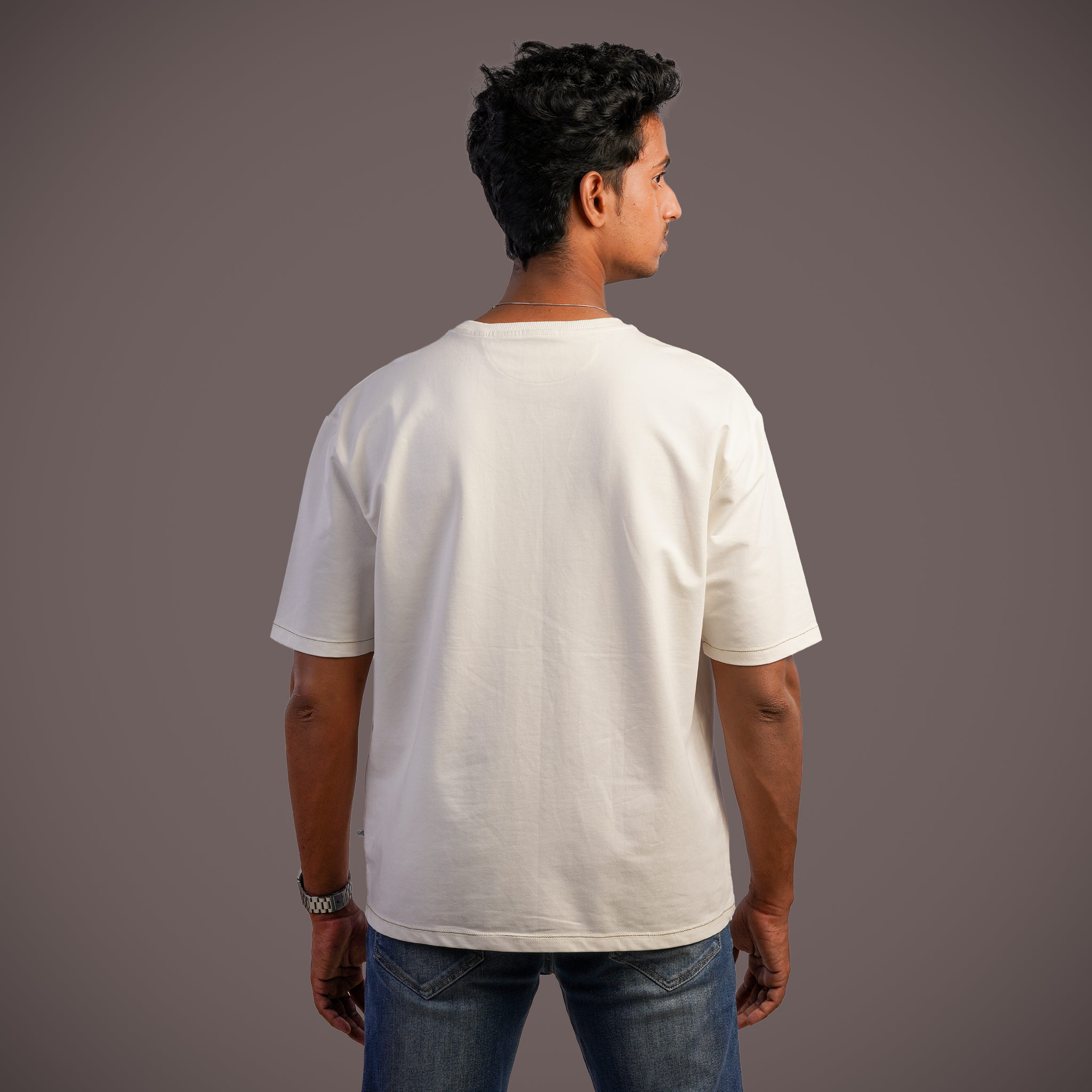 DZ Crew Neck Chest Print Oversized 100% cotton T-Shirt