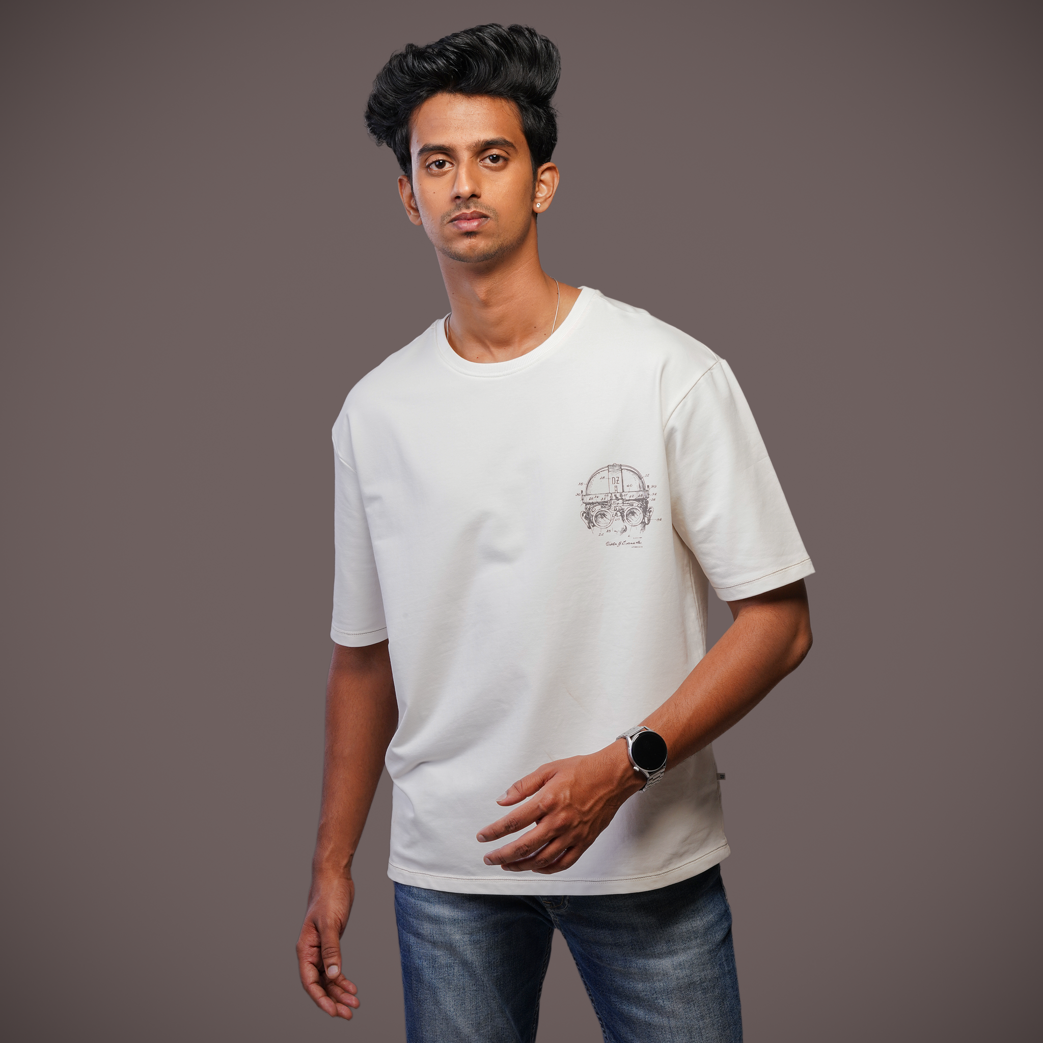 DZ Crew Neck Chest Print Oversized 100% cotton T-Shirt