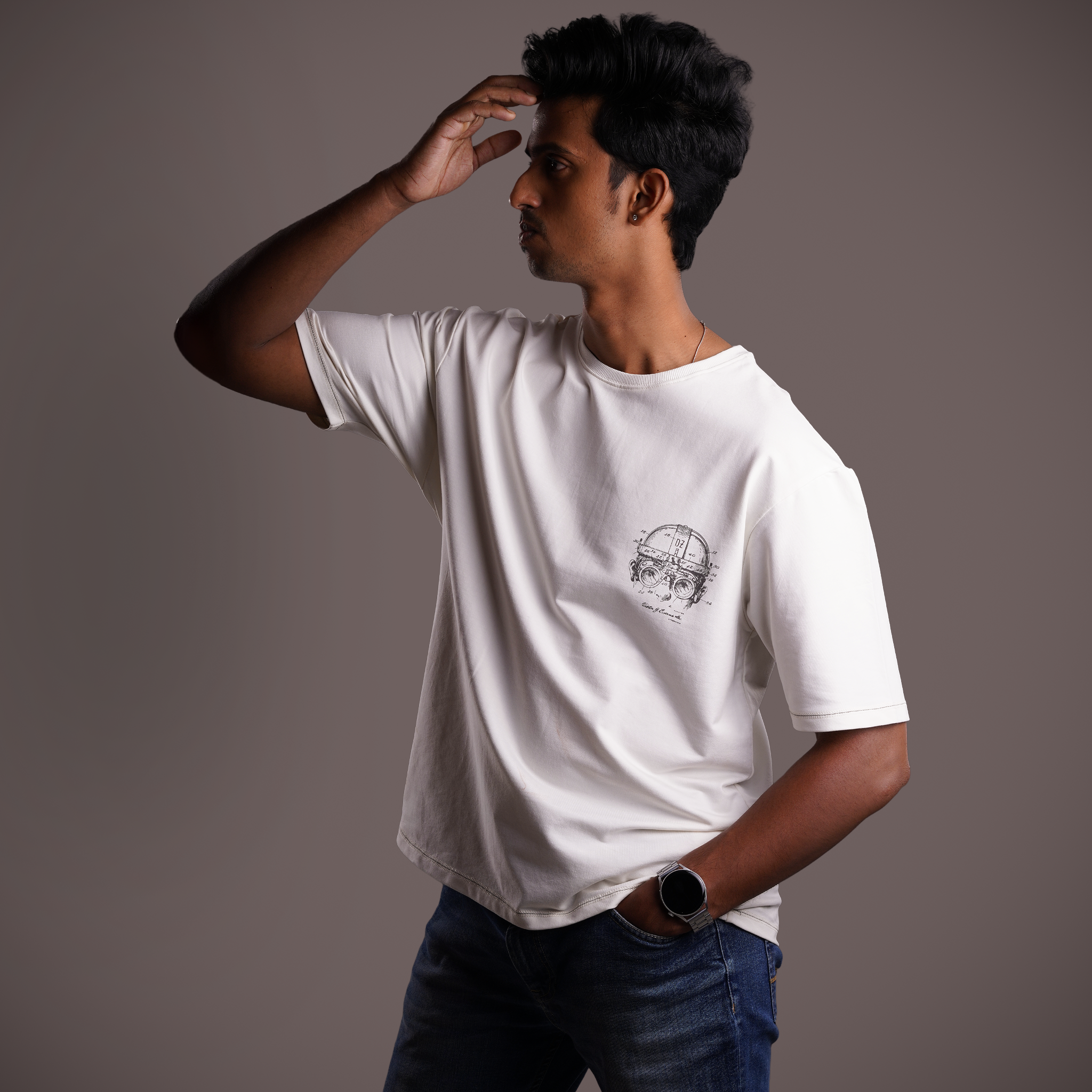 DZ Crew Neck Chest Print Oversized 100% cotton T-Shirt