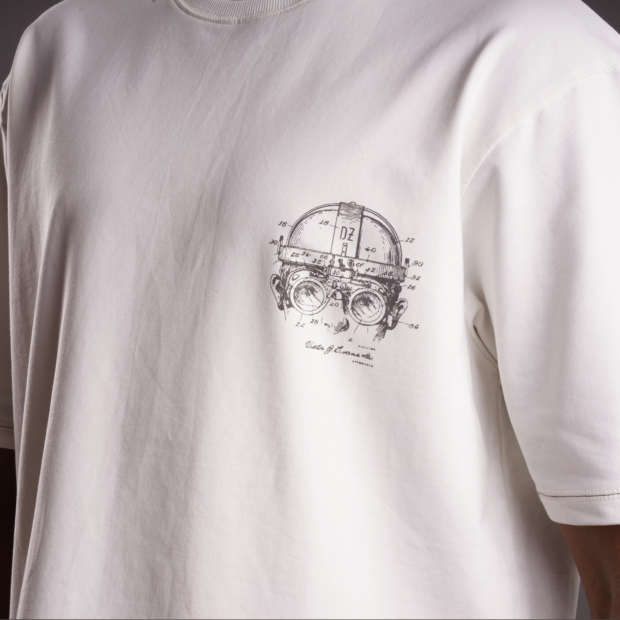 DZ Crew Neck Chest Print Oversized 100% cotton T-Shirt