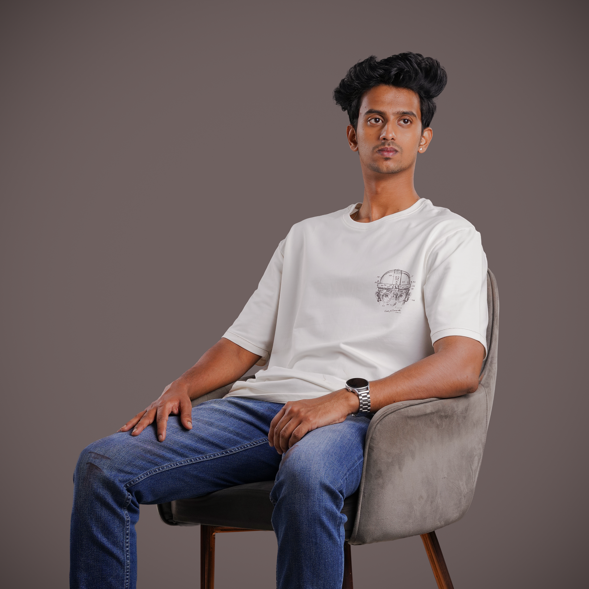 DZ Crew Neck Chest Print Oversized 100% cotton T-Shirt