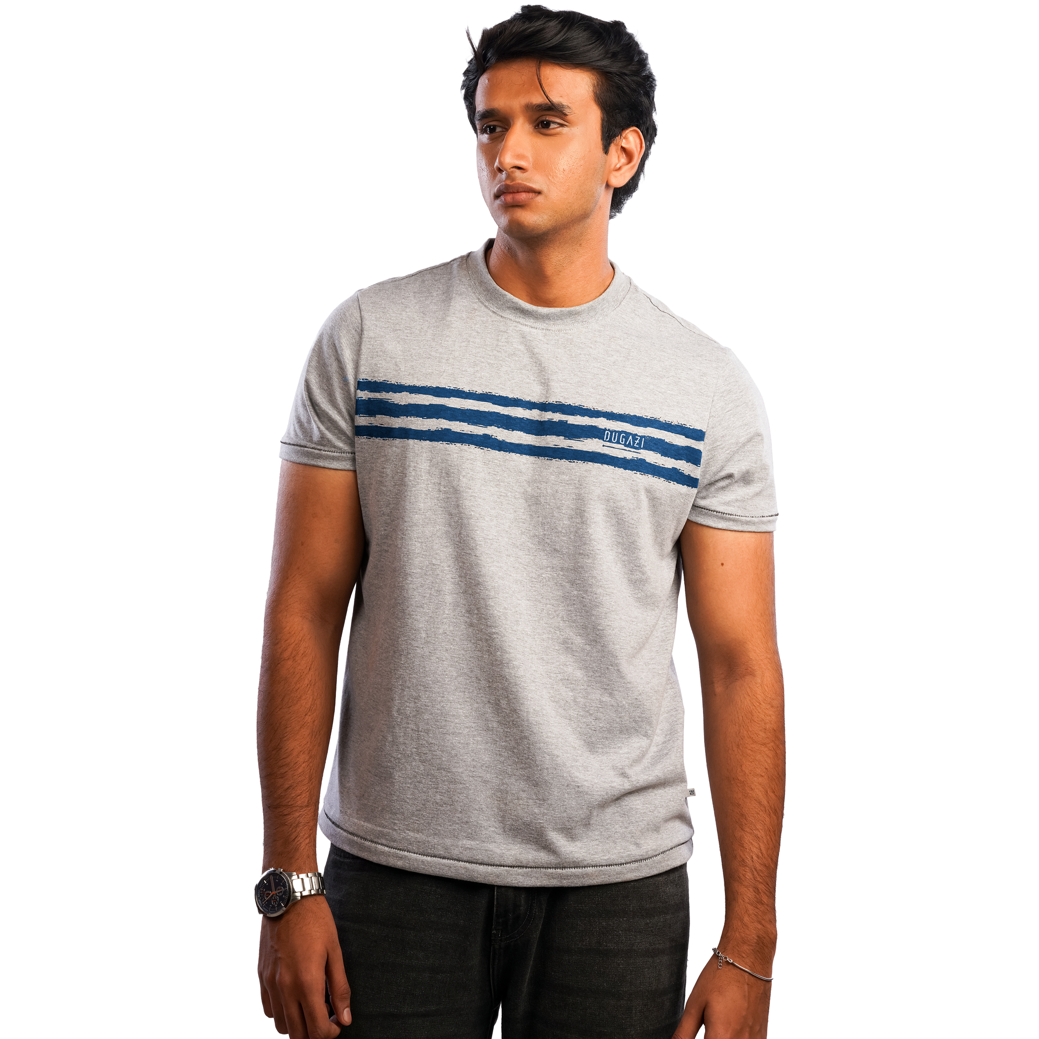 DZ Crew Neck Chest Print Short Sleeve Cotton T-Shirt