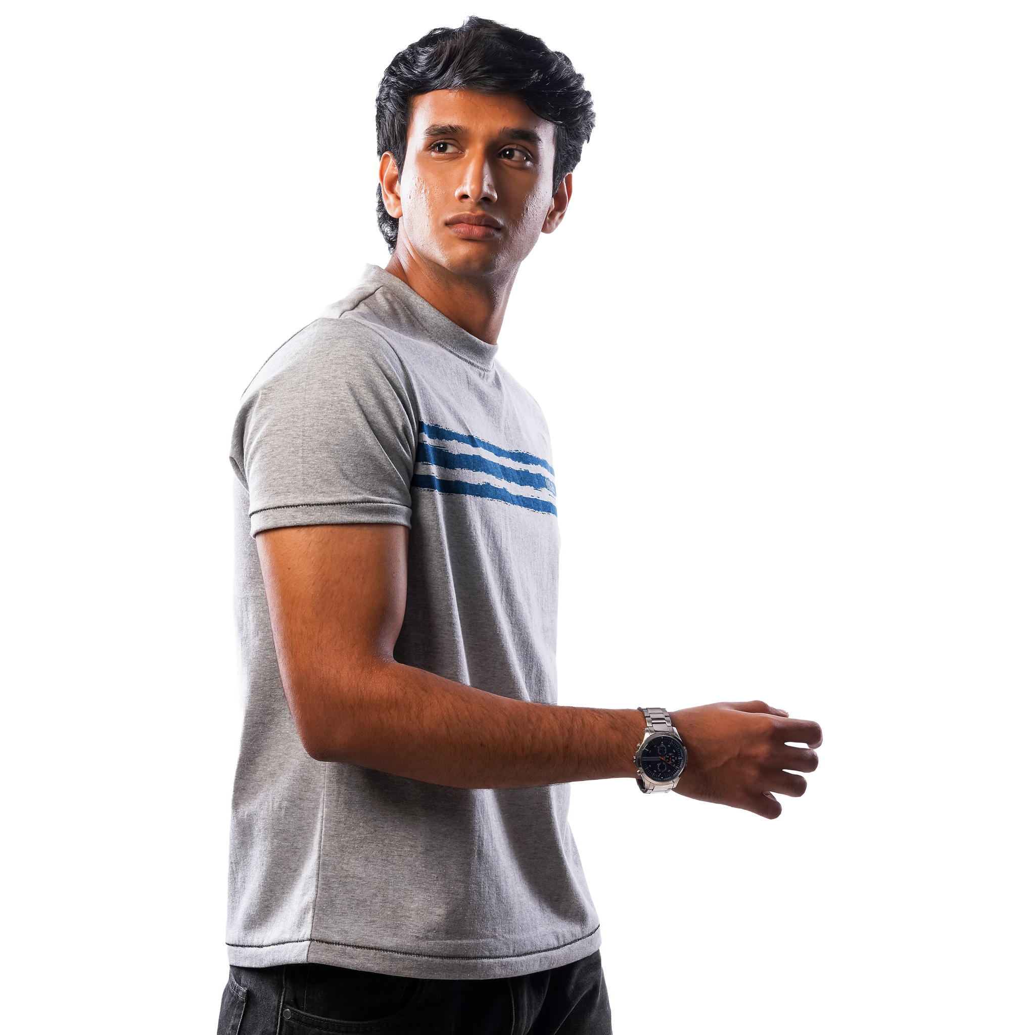 DZ Crew Neck Chest Print Short Sleeve Cotton T-Shirt