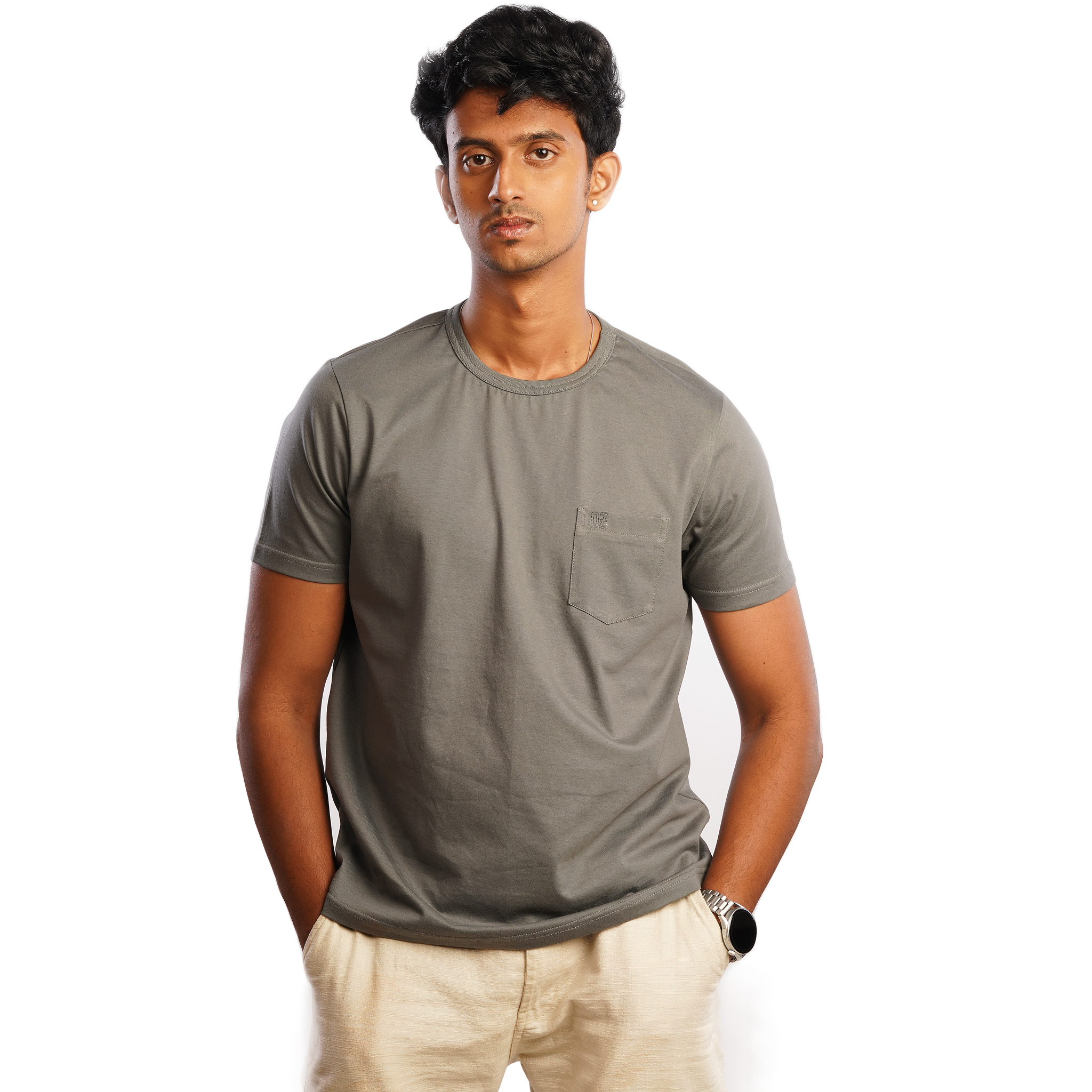 DZ Cotton Crew Neck Short Sleeve Pocket T-Shirt