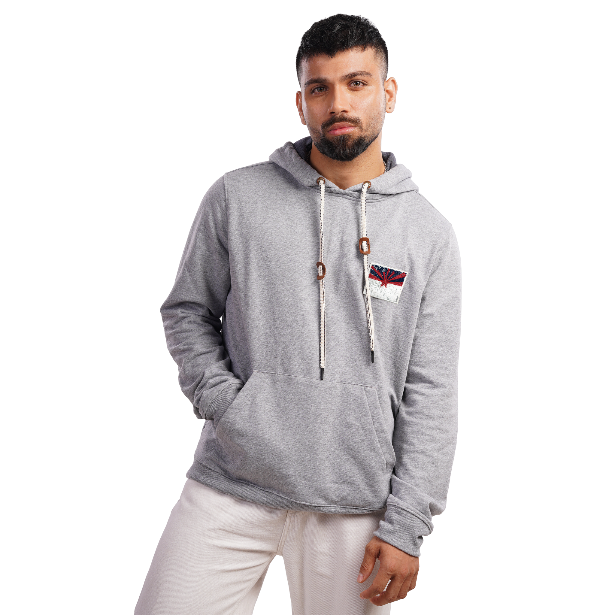 DZ Fleece knit Chest Embroidery Long Sleeve Hoodie With Pure Leather Accessories