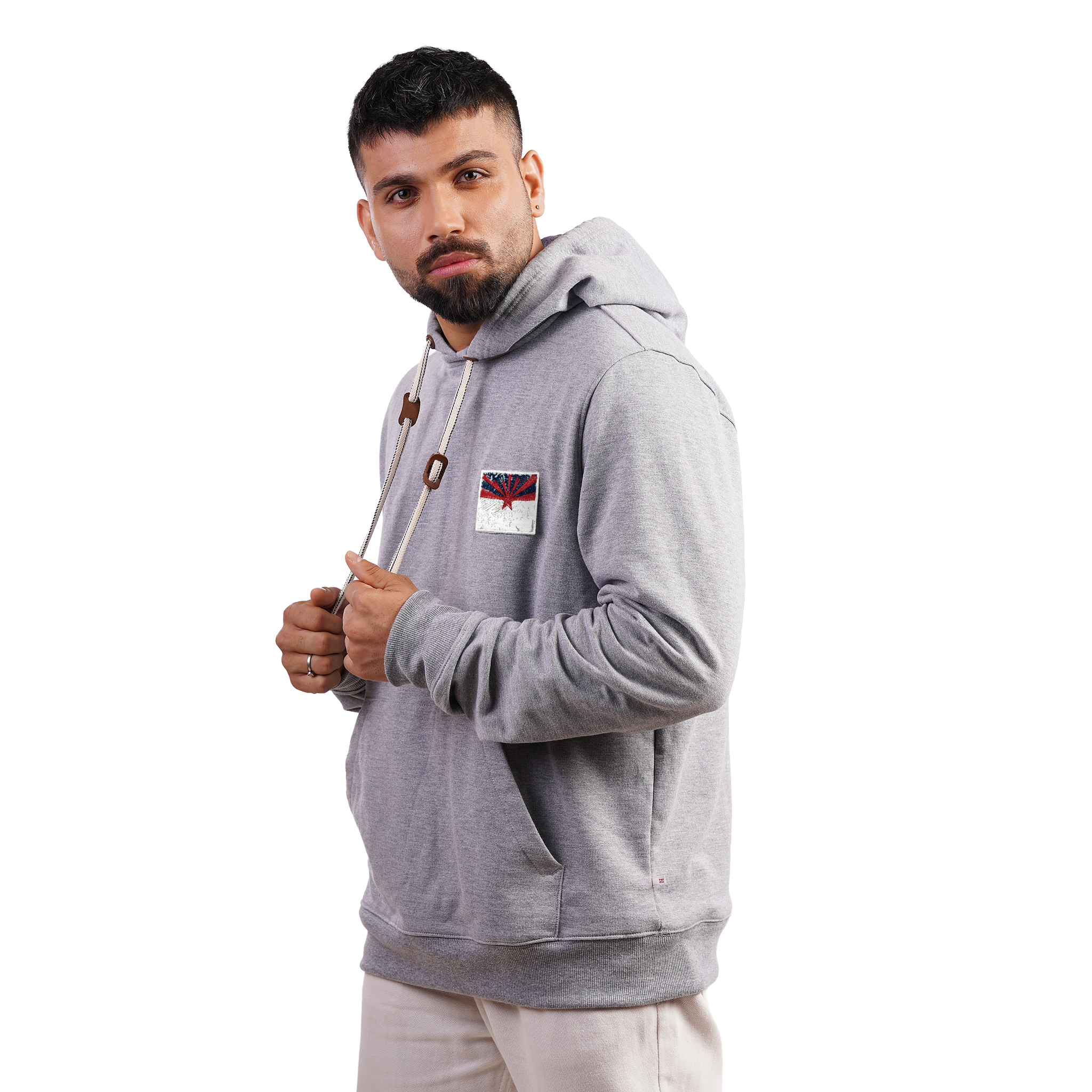 DZ Fleece knit Chest Embroidery Long Sleeve Hoodie With Pure Leather Accessories