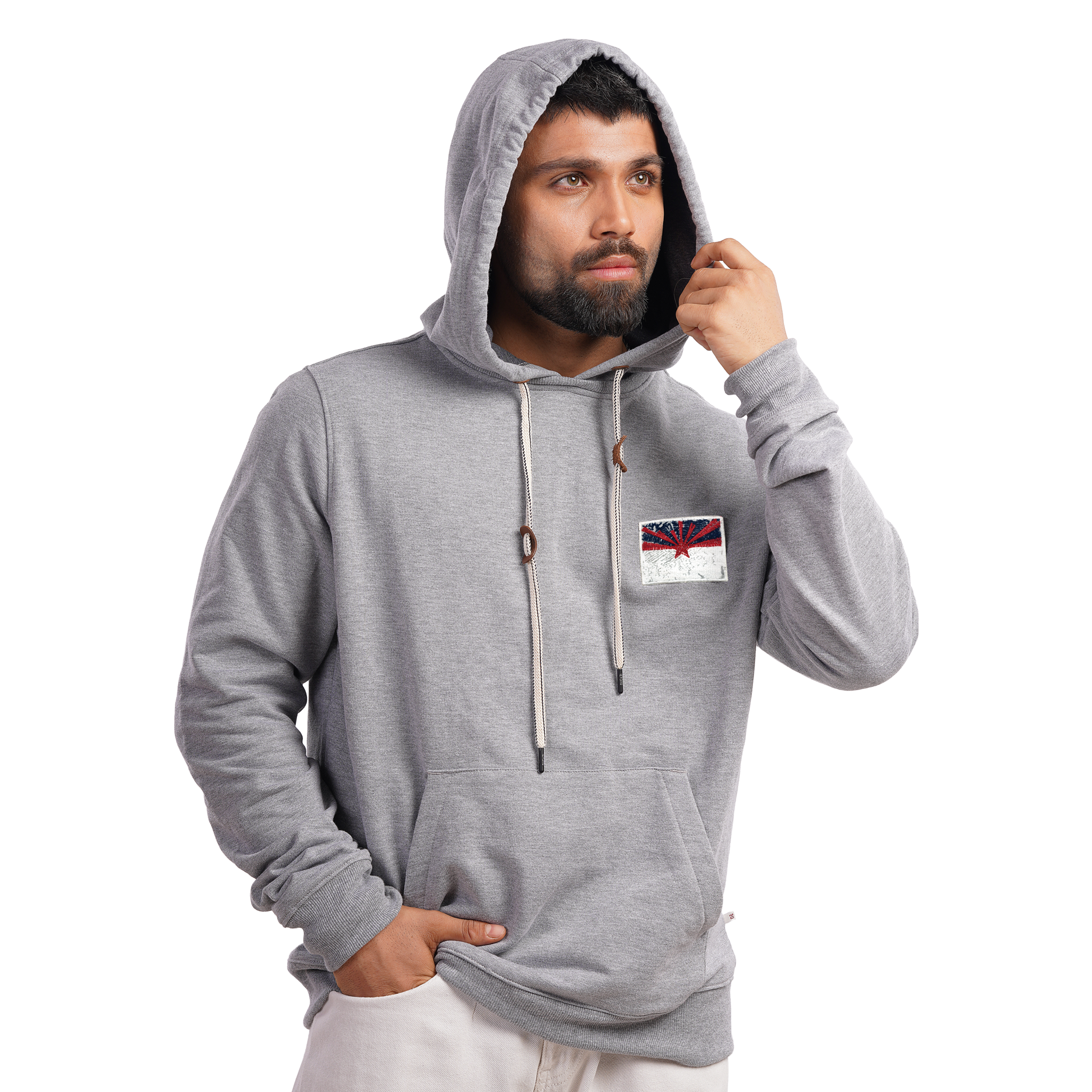 DZ Fleece knit Chest Embroidery Long Sleeve Hoodie With Pure Leather Accessories